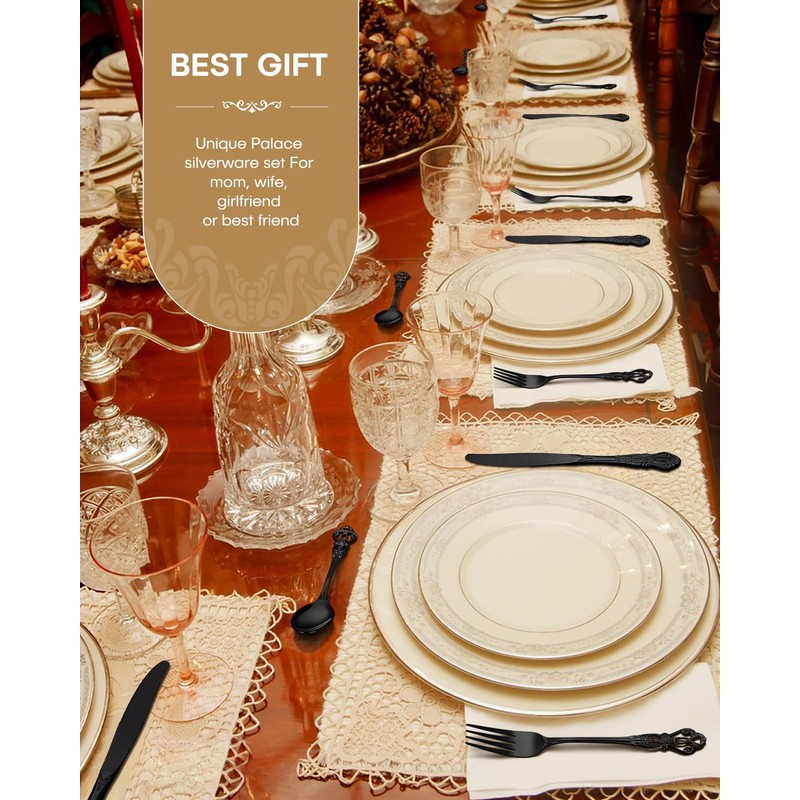 Stapava 20 Pcs Black Silverware Set, Gorgeous Retro Royal Silverware