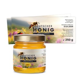 Honig Etiketten 250 g rechteckig selbst gestalten – ab 25 Stück – Honig Aufkleber personalisierbar, selbstklebend, ablösbar – Honigetiketten für Honiggläser – Bauchetiketten – (HONIG - 250 g - RE3)