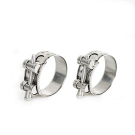 Motorcycle Exhaust Clamps Pack of 2, Exhaust Clamp Stainless Steel Pipe Connector, Exhaust System Universal 20 mm Wide Band Clamps Exhaust Pipe Clamp for Tractors Water Pipe Attachment (2, Diameter 64