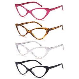 EYEURL 4-Pack Reading Glasses for Women, Fashion Cat Eye Blue Light Blocking Readers with Spring Hinges, Anti-Glare/UV Rays
