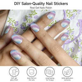 DUKASOU Semi Cured Gel Nail Strips, 28pcs Real Nail Polish Art Stickers/Wraps Need UV Light, Includes Prep Pads, Nail File & Wood Stick, Sticker Nails for Women Girls Kids DIY Gifts（Colorful)