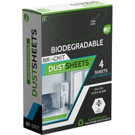 brackit MT2348 4 Pack Biodegradable Dust Sheets, 4x5m (13x16ft), Extra-Large for Furniture and Walls, Waterproof Protectors, Embossed White
