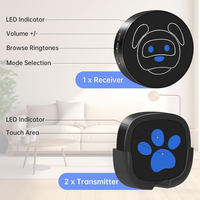 Whimsii Dog Doorbell for Toilet Training, Wireless Dog Door Bell