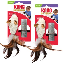 KONG Refillables Catnip Toys, Assorted 2-Pack – Plush Cat Toys with Refillable Catnip Pouch & Premium North American Catnip (Feather Mouse 2 Pack)