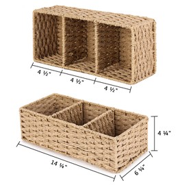 Vagusicc 3-Section Wicker Baskets for Shelves, Hand-Woven Round Paper Rope Wicker Storage Basket, Toilet Paper Basket for Toilet Tank Top, Baskets for Organizing, 2-Pack