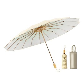 (2024 New Release) Gradient Parasol, UV Protection, Women's, 16 Ribs, Windproof, Folding Umbrella, Light Blocking, Heat Blocking, Cute, Wooden Handle, Durable, For Both Sunny and Rainy Weather, UPF50+
