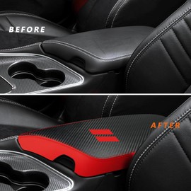 XYHGM Car Center Console Armrest Cover for Dodge Challenger Accessories 2015-2017 2018 2019 2020 2021 2022 2023 Leather Anti-Scratch Central Armrest Lid Protector Cushion Decoration(Carbon Fibre+Red)