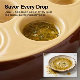 Hemoton Ceramic Escargot Baking Dish, 12 Holes Snail Plate with Handles, Round Mushroom Server for Oven to Table, Scallop Shrimp Appetizer Tray, Kitchen Cooking Pan for Home, Restaurant, 6.75 Inch