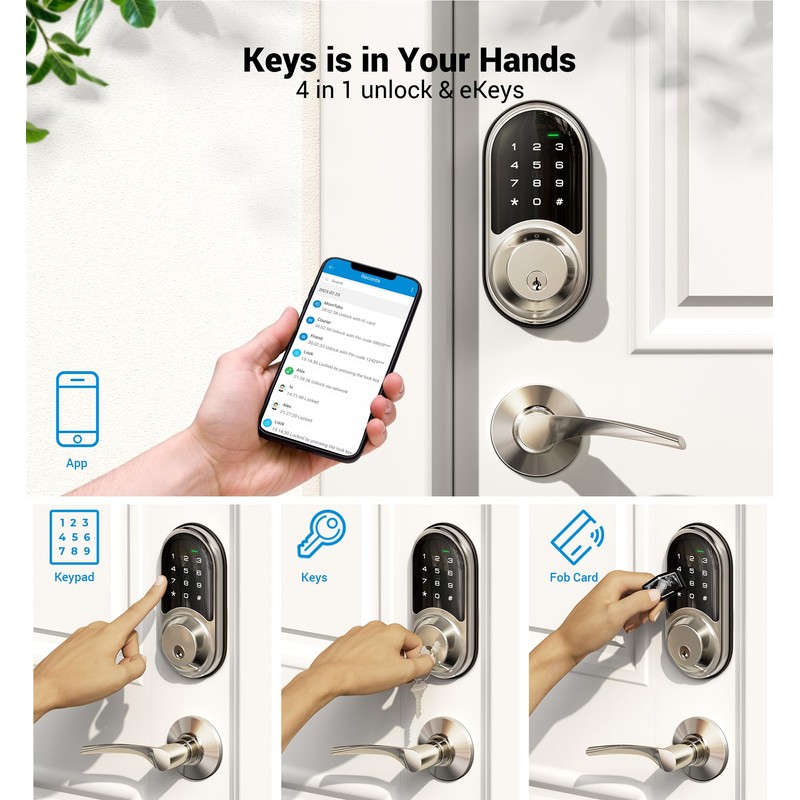 Veise RZ06B Smart Lock for Front Door, 2 Lever Handle