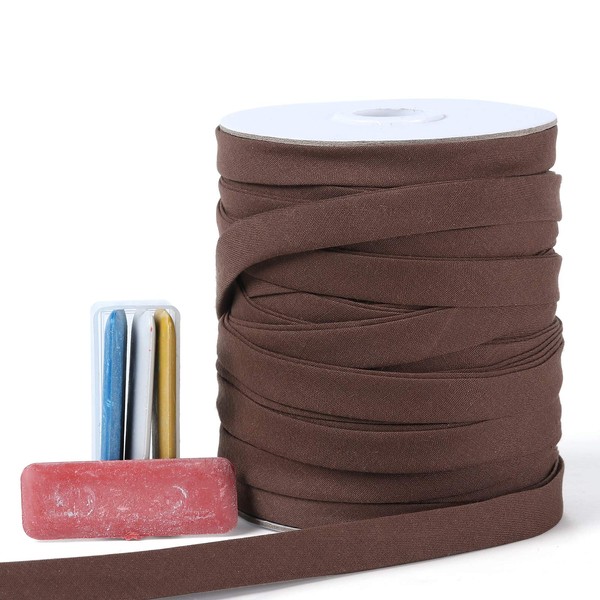 Bias Tape Double Fold 1/2 inch, Double Fold Bias Binding Tape 55 Yards (Brown) and 4 Pieces Sewing Fabric Chalks for Crafts, Sewing, Seaming, Hemming, Piping, Quilting.