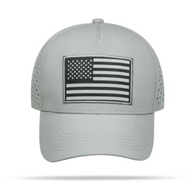 UALON American Flag Trucker Hat, Quick Dry Baseball Cap for Men & Women, Laser Cut Mesh Waterproof Snapback Hats Gray