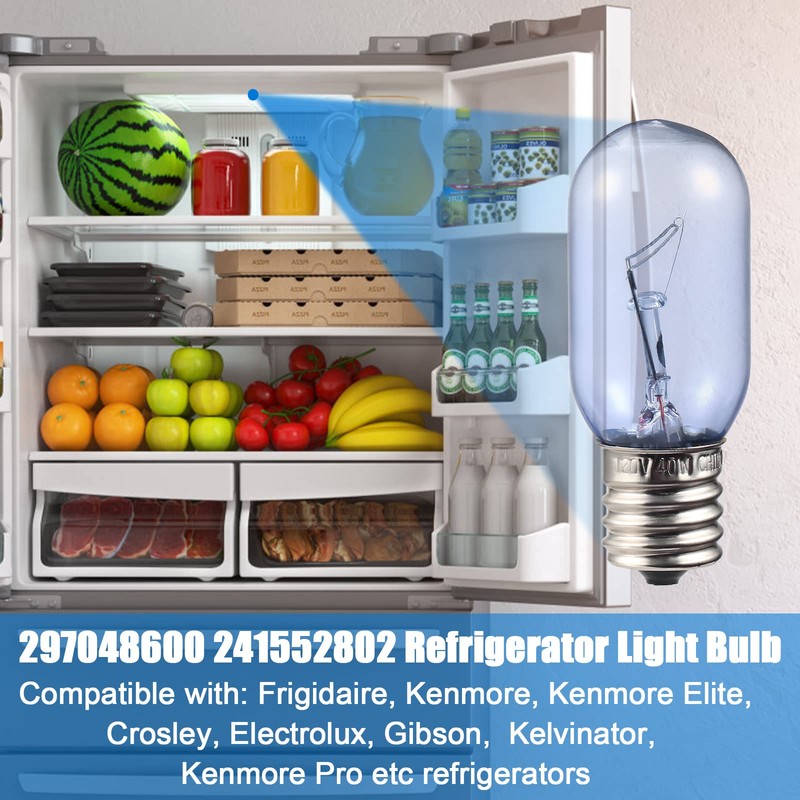 297048600 241552802 Refrigerator Light Bulb Replacement for Frigidaire Whirlpool KitchenAid