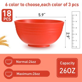 Geosar 18 Pcs Unbreakable Cereal Bowls 24 Oz Microwave and Dishwasher Safe Wheat Straw Fiber Lightweight Bowl Soup Bowls Kitchen Bowls for Serving Salad Dishes Oatmeal(Yellow, Orange, Green, Blue)