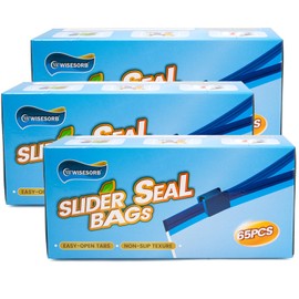 WiseFresh 195 Count Sandwich Bags, Food Storage Slider Bags for Preserve Freshness & Protect Flavor(65 Count/Pack, 3 Packs)