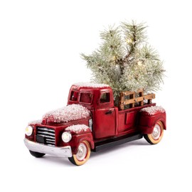 DEMDACO Holly Lodge Vintage LED Red Truck Hauling Tree 13 x 11 Inch Resin Festive Holiday Décor, Christmas Decoration Figurine