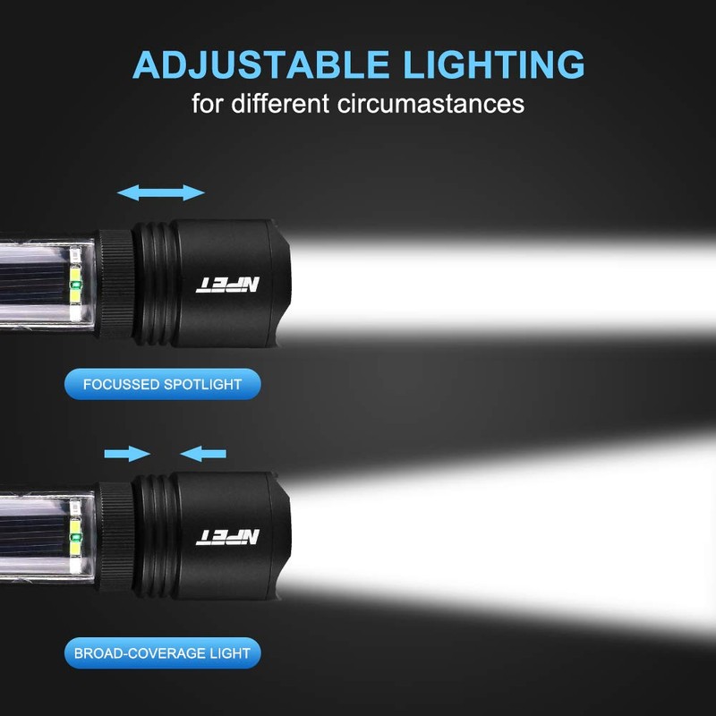 NPET T08-2 Solar Power Flashlight Car Flashlight USB Rechargeable Tactical