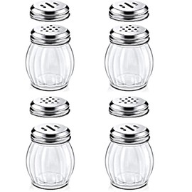 Glass Spice Shaker Set with Stainless Steel Top, 6 Ounces, 4-Piece, Salt and Pepper Dispensers (4)