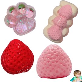 4 PCS Taba Squishy Strawberry, Taba Squishy, Fufu Squishy, Stress Relief Toys, Strawberry Fufu Squishy Sensory Toys, Cute Stress Relieving Fidget