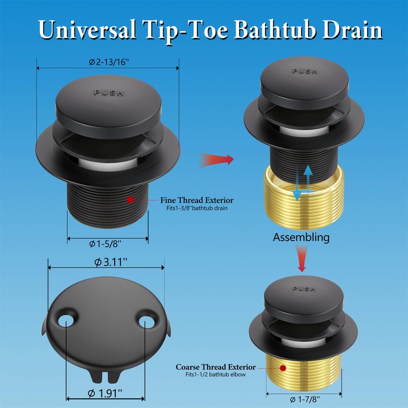 Tip Toe Bathtub Drain Conversion Kit Assembly, Tub Drain Plug