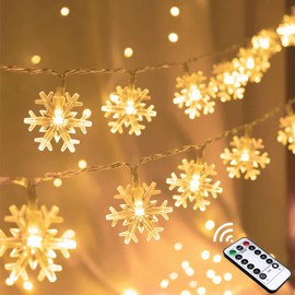 Guirnalda de luces de copo de nieve de Navidad, funciona con pilas, decoración de recámara, habitación, interior y exterior, decoración de árbol de Navidad (copo de nieve, cálido)