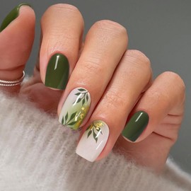 JMEOWIO Semi Cured Gel Strips Nail Art Sticker Wrap Green Leaves