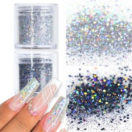 GZMAYUEN Holographic Chunky Glitter, 10 g Silver Colours Glitter Powder 10 g Laser Black Chunky Sequins Glitter for Nails, Bodies, Crafts, Makeup