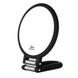 Cutiskrave 1x 15x Magnifying Hand Held Mirror，Double Side Travel Mirror with Foldable Handle，1x 15x Magnification Hand Mirror for Women Travel Table Desk