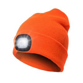 CENSGO Unisex Hat with Light, USB Rechargeable LED Headlamp Beanie, Gifts for Dad Father Men Husband Warm Knitted Cap Orange
