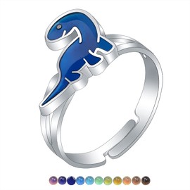 Caiyao Love Heart Dinosaur Sun Smile Face Color Change Ring Mood Emotion Temperature Adjustable Index Ring for Women Girls Boys, Metal, No Gemstone