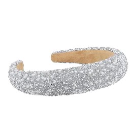 Malibu Sugar Rhinestone Headbands for Girls – Padded Headband With Beads & Pearls Perfect Fall Accessory in Silver