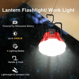 GRVODFRTA LED Camping Lantern Light Compatible with Milwaukee M18 18V Battery, 2400LM 3 Adjustable Brightness Cordless Portable LED Work Light Floodlight with Hook for Tent Jobsite Ceiling(No Battery)