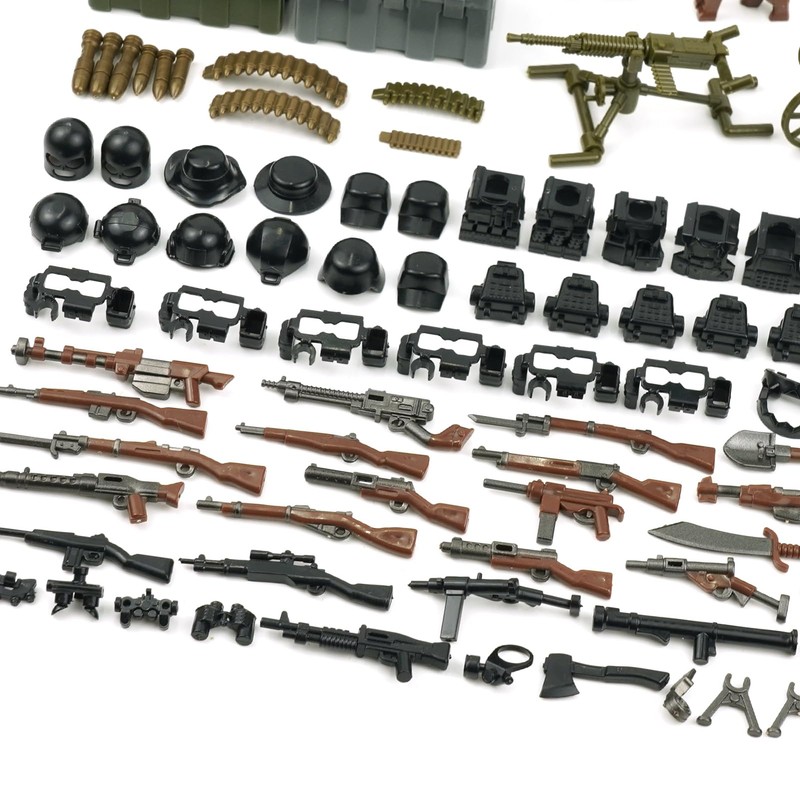 Pamvava Military Weapons Pack, WW2 Army Gear Kit Bricks Accessories