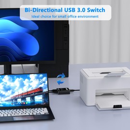 USB 3.0 Switch, Bi-Directional USB Switcher USB Splitter 1 in 2 Out/2 in 1 Out with 2 USB3.0 Cables, Aluminum USB Switcher 2 Computers Share Keyboard Mouse Printer, USB Splitter for Laptop