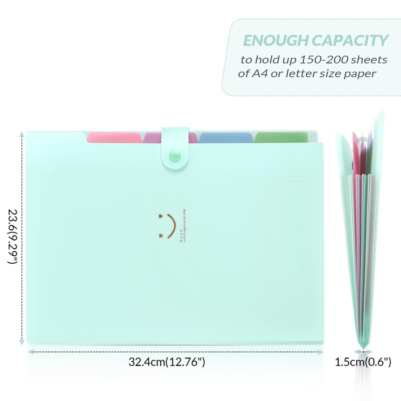 SKYDUE Expanding Folder, Folder with Compartments, Document Folder A4 with