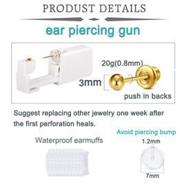 QWALIT Ear Piercing Kit Gold Ear Piercing Gun Kit Self Piercing Earrings Piercing Kit Disposable Earring Gun Piercing Kit with Gold Earring Stud Flat Back Self Helix Cartilage Ear Piercing Kit at Home