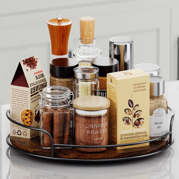 LAMU 10 inch Wooden Lazy Susan Organizer for Table Top,