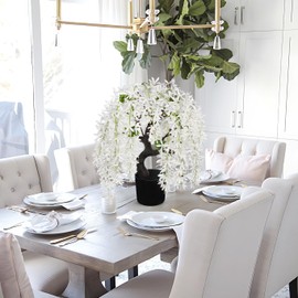 Artificial White Flower Tree 18.5" Tall with Wisteria Flower and Realistic Wood Fake Bonsai Tree Plants Zen Garden Faux Plants for Home Bedroom Office Bathroom Centerpiece Decor