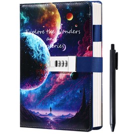 CAGIE Diary with Lock for Teens Who Like Science and Exploring, Gifts for Teen Girls and Boys 12-18 Securely Guard Secrets Journal with Lock, 5.5 x 8.1 Inch Refillable Diary with Pen