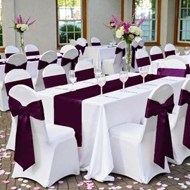 MDS 5 unidades Boda 30,5 x 274,3 cm satén camino de mesa Decoración Boda Banquete más de 30 Color, Berenjena, 1
