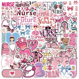 Nurse Stickers for Laptop (50 Pieces), Gift for Children, Teenagers, Adults, Nurse Waterproof Vinyl Stickers for Car, Motorcycles, Bicycle, Luggage, Scrapbooking, Skateboard, Guitar