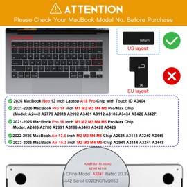 Premium Keyboard Cover Ultra Thin Protector Skin for 2026 MacBook Neo 13" A18 Pro with Touch ID, 2026-2022 MacBook Air 15" 13.6" M5 M4 M3 M2 Chip, 2026-2021 MacBook Pro 14 16 inch M5-M1 Pro/Max, Clear