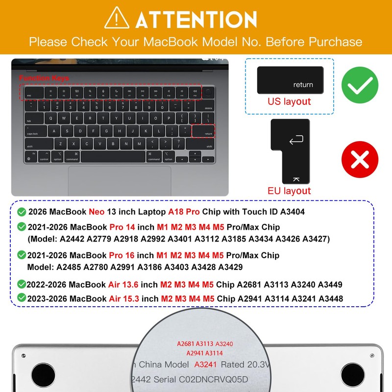 Premium Keyboard Cover Ultra Thin Protector Skin for 2026 MacBook