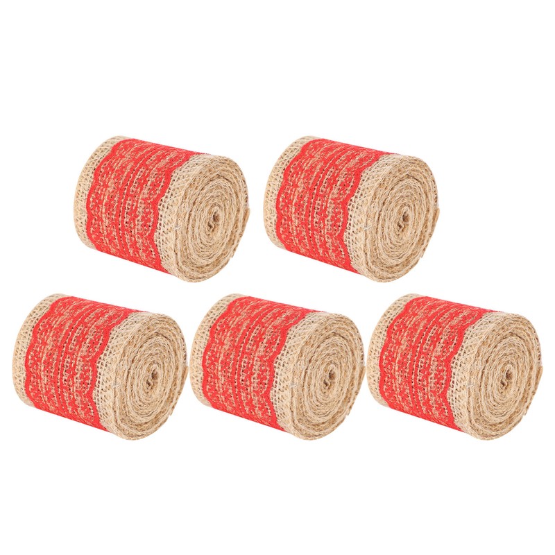 5Pcs Burlap Ribbon Lace Linen Roll Jute Belt DIY Hand