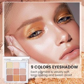 Paleta de Sombras de Ojos de 9 Colores - Kit de Maquillaje Mate y Brillo                                                                              