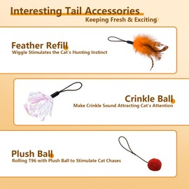 GoldenSun 3 PCS Replacement Refills for Cat Toy, 1 Feather Tails, 1 Crinkle Ball, 1 Plush Ball, Interactive Cat Toys for Bored Indoor Cats(3 PCS Accessories Tails)
