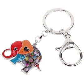 BAMAY Enamel Alloy African Elephant Key Ring Animals Car Keychain Gift for Women Girls Decoration, multi-coloured