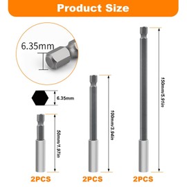 6 Pieces Magnetic Bit Extension, Quick Change Bit Holder, Hex-Shank Bit Holder, Long for Electric Drill, Impact Wrench, Screwdriver Drill Holder, Extension Set 50/100/150 mm