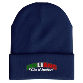 Purple Print House Italians Do It Better Embroidery Beanie Hat Mens Womens Italy Italia Unisex Winter Accessory Gift Rugby Fan, One Size, Pink