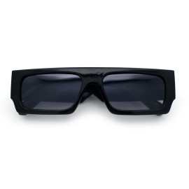 SA106 Narrow Rectangle Flat Top Horn Rim Thick Temple Plastic Sunglasses - Black - Smoke