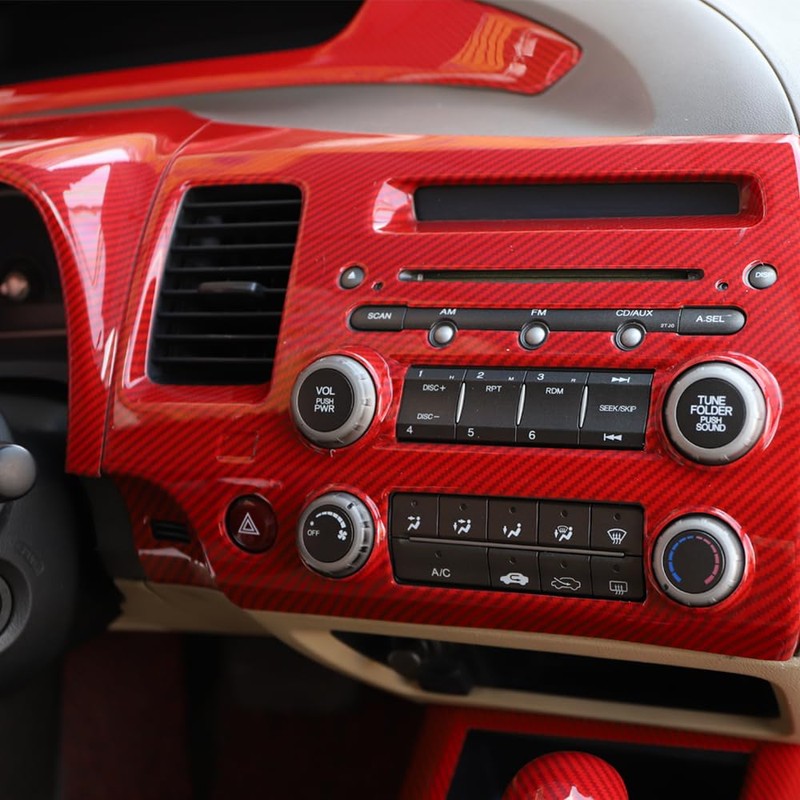 AEETUED Red Carbon Fiber Pattern Central Console Navigation Panel Trim